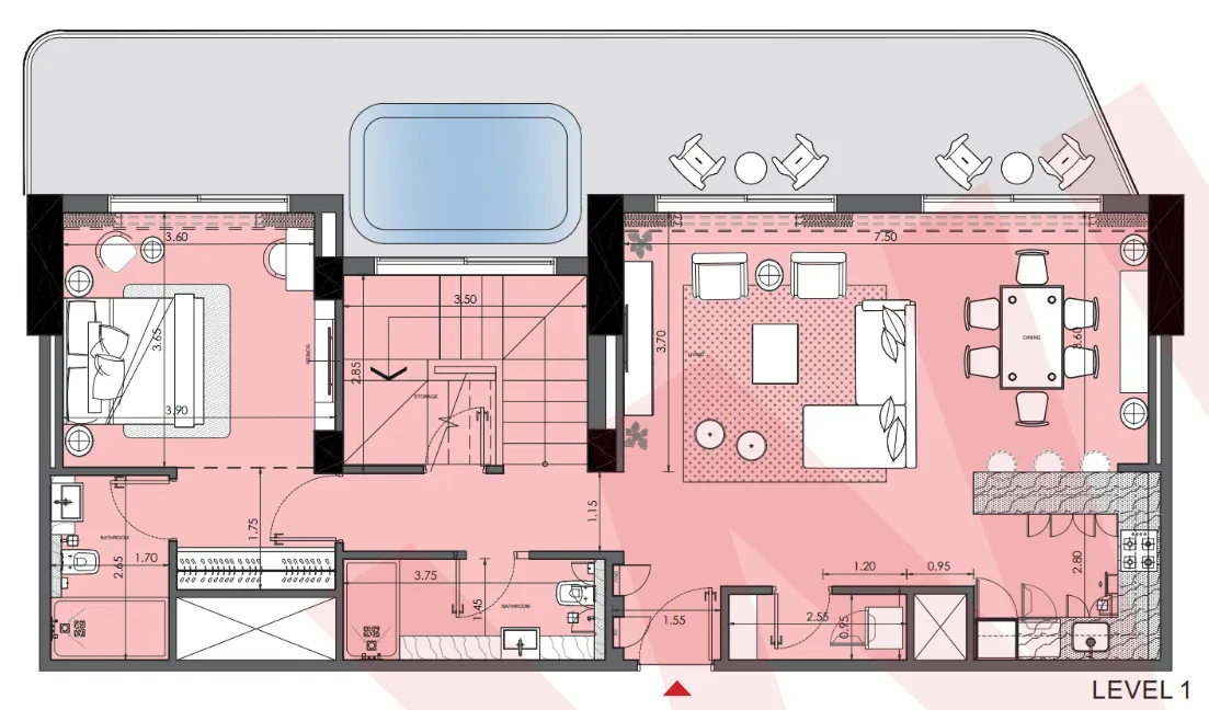 Azizi Wasel 3 bed floor plan, 2,605 sqft