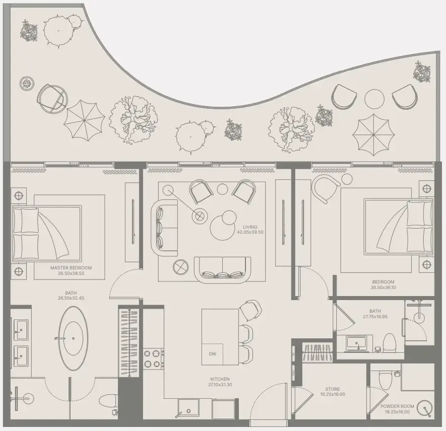 Bond Enclave 2 bed floor plan, 1,317 sqft