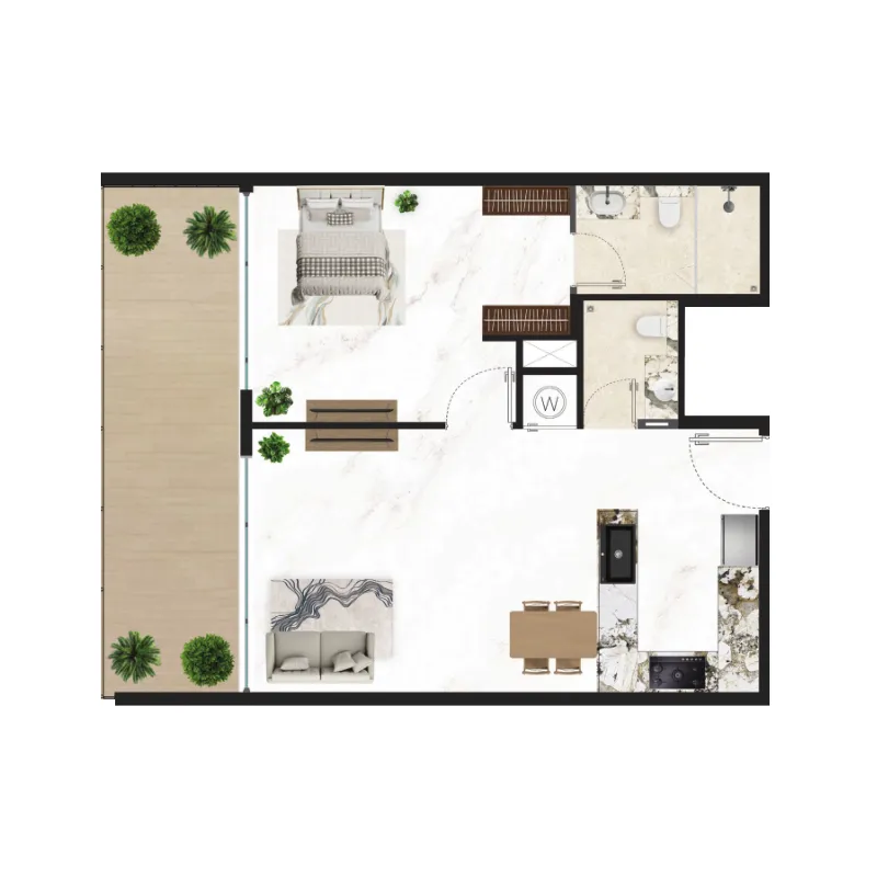 Courtyard One 1 bed floor plan, 760 sqft