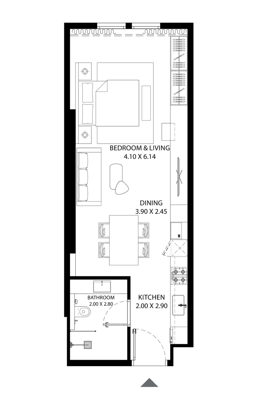 MAG 330 Studio floor plan, 590 sqft