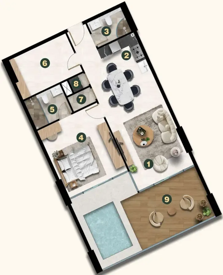 Golf Terrace Residences 1 bed floor plan, 1,187 sqft