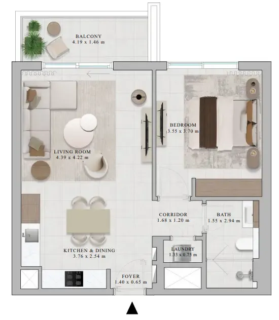 Rosehill 1 bed floor plan, 745 sqft