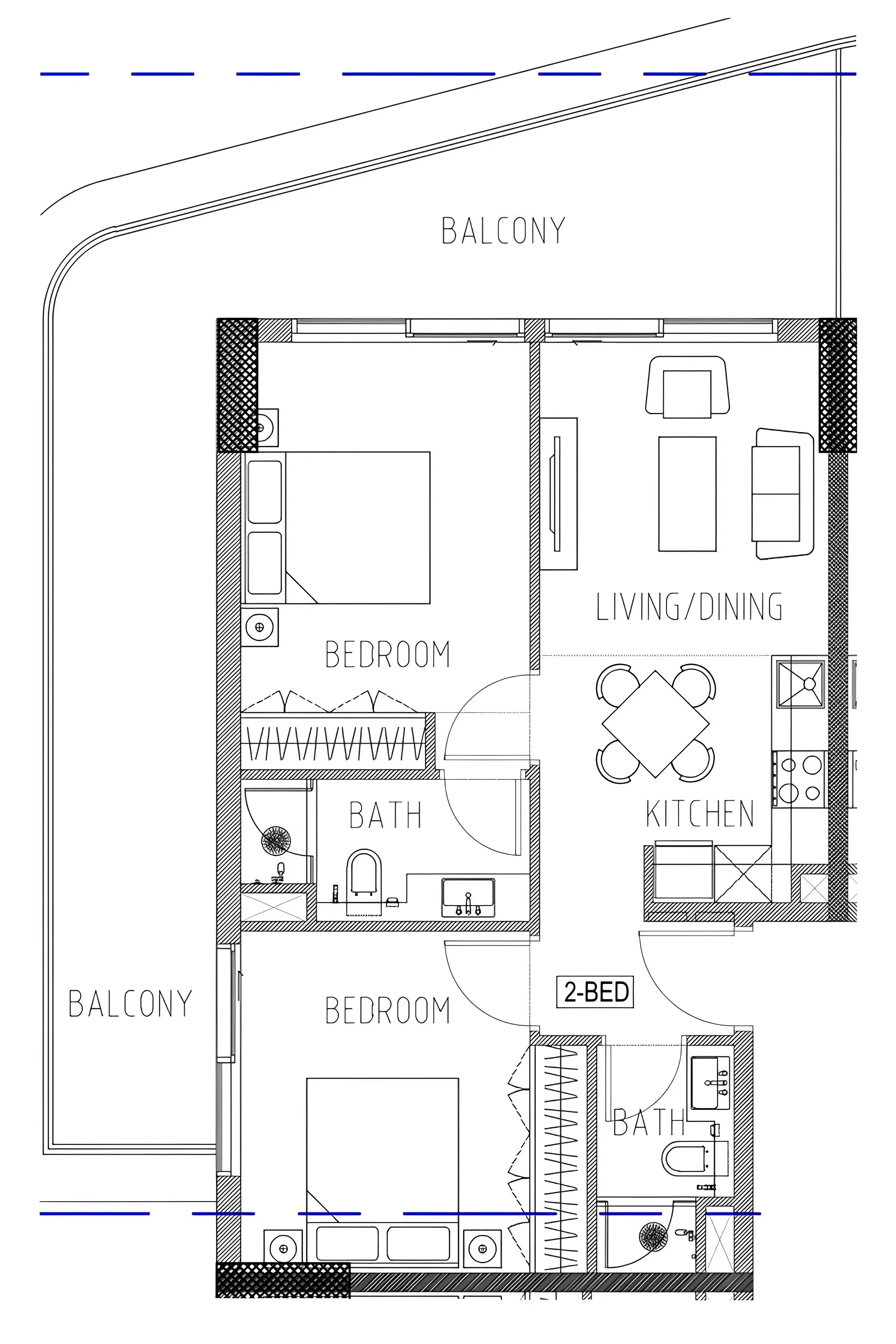 Elo 2 and 3 Damac 2 bed floor plan, 990 sqft