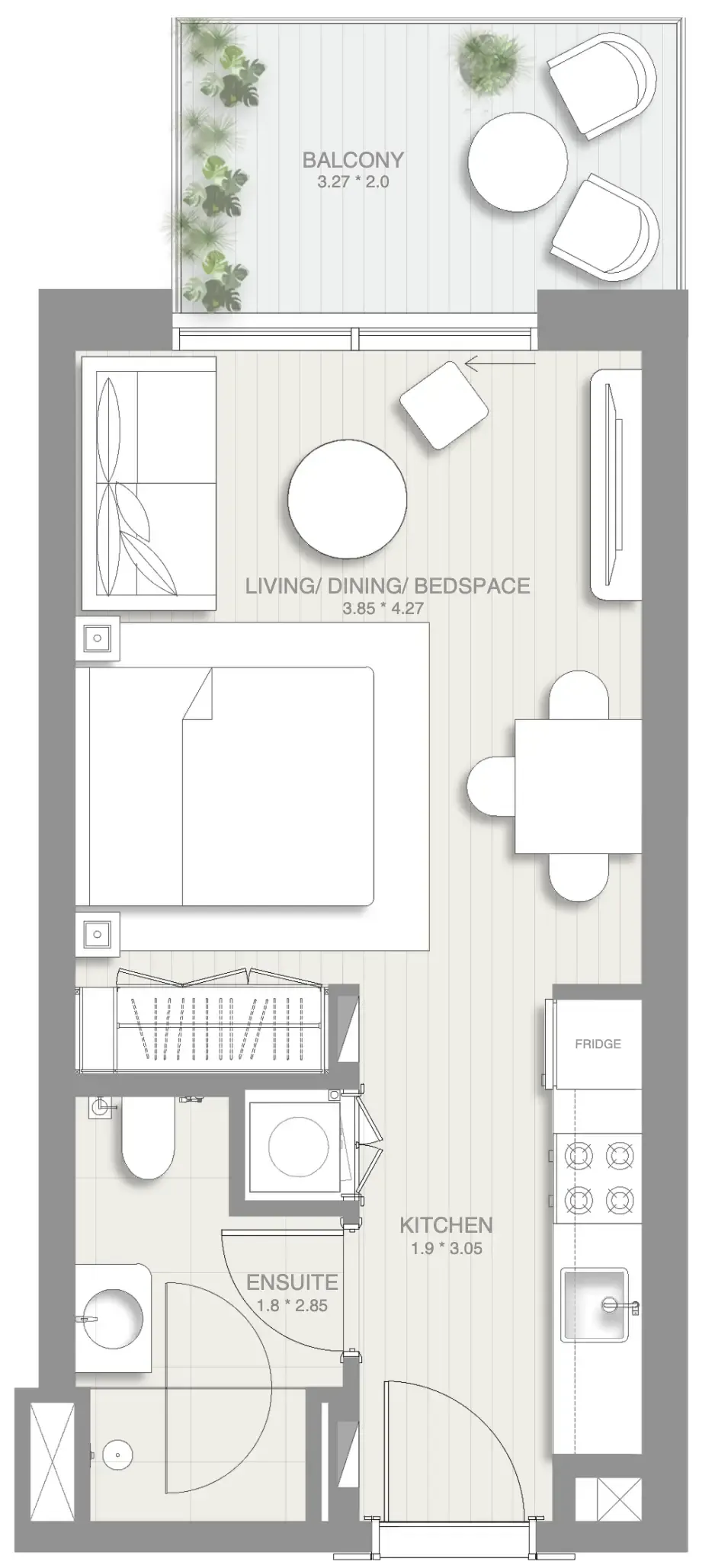 Sol Levante Studio floor plan, 422 sqft