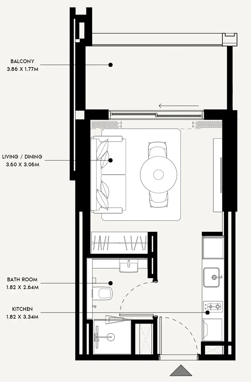 Azizi Venice Studio floor plan, 360 sqft