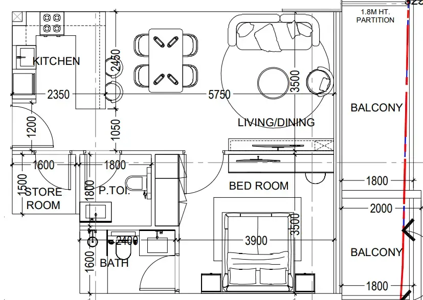 Al Haseen Residences 6 1 bed floor plan, 761 sqft
