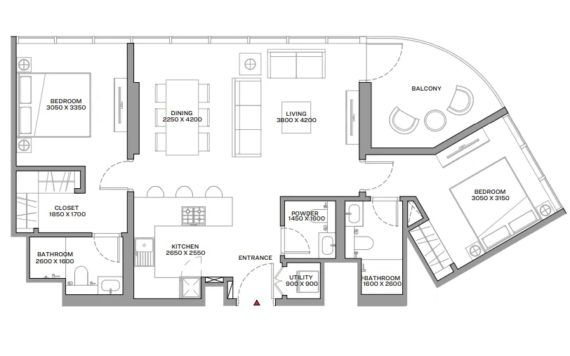 Beach Residences at Siniya Island 2 bed floor plan, 1,023 – 1,029 sqft