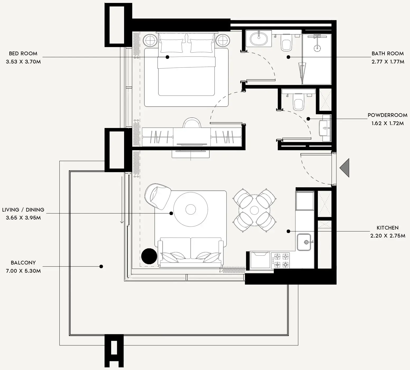 Azizi Venice 1 bed floor plan, 760 sqft