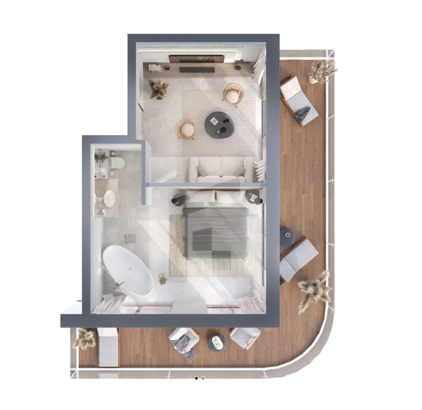 Amani Melasti 1 bed floor plan, 678 sqft