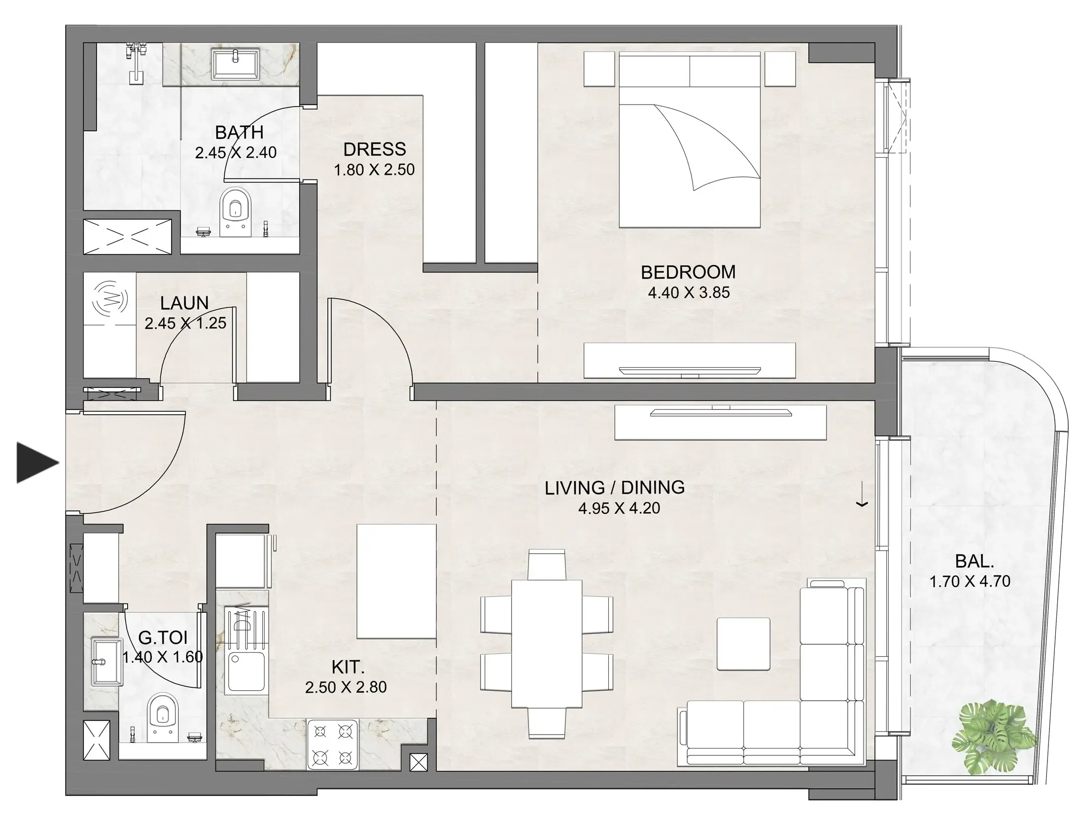 Luzora Residence 1 bed floor plan, 919 sqft