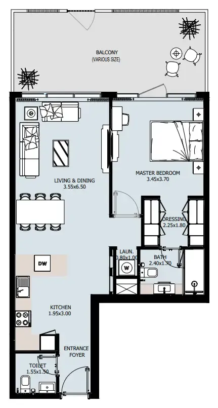 Verdana IX 1 bed floor plan, 969 sqft