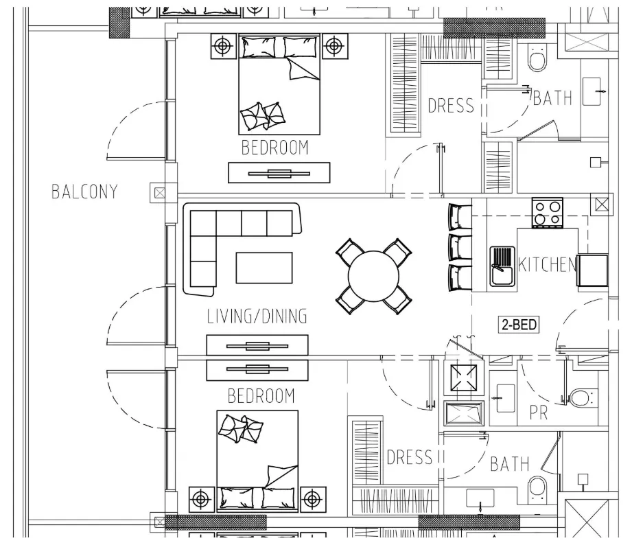 Damac Riverside Views 2 bed floor plan, 1,197 – 1,199 sqft