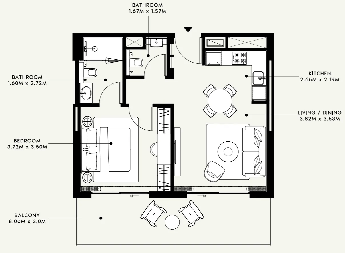 Azizi Venice 1 bed floor plan, 724 sqft