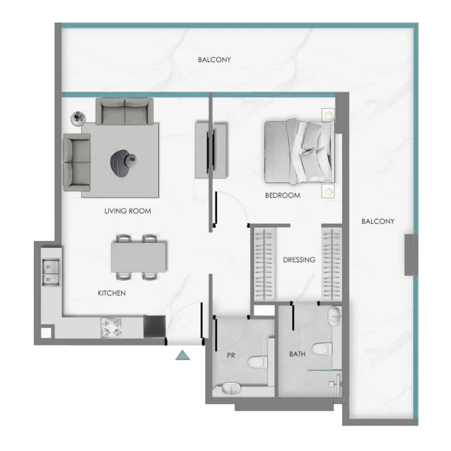 Ocean Crest 1 bed floor plan, 1,129 – 1,137 sqft