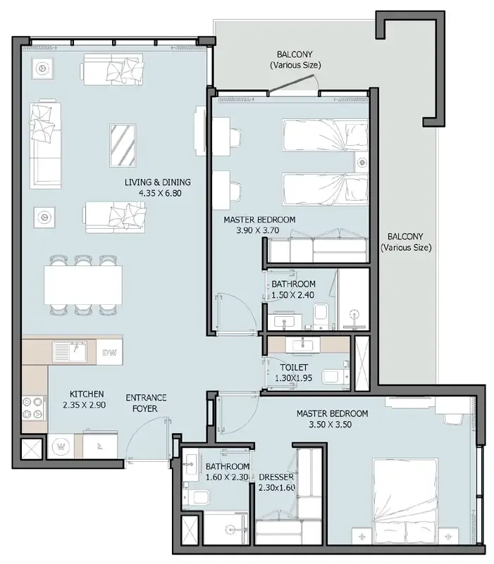 Verdana VIII 2 bed floor plan, 1,218 sqft
