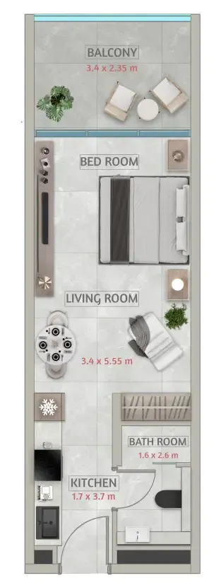 Sakura Gardens Studio floor plan, 460 sqft