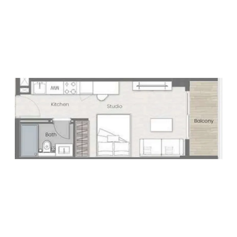 Beverly Park Studio floor plan, 364 sqft