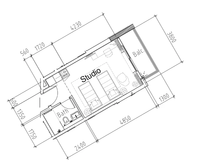 Damac Hills 2 - Hotel Edge by Rotana Studio floor plan, 355 sqft