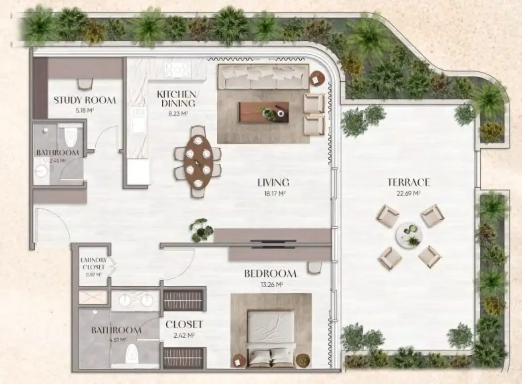 Urban Horizon 1 bed floor plan, 1,100 sqft