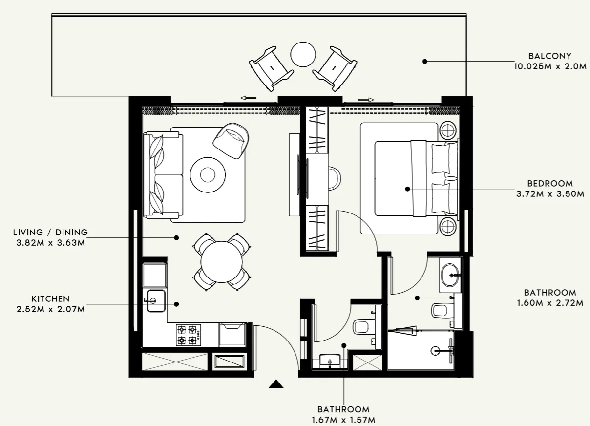 Azizi Venice 1 bed floor plan, 769 sqft
