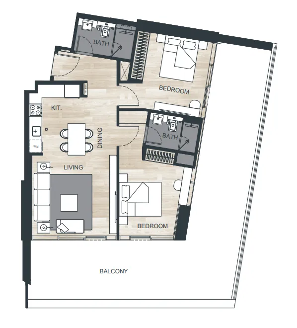 Binghatti Ghost 2 bed floor plan, 1,413 sqft