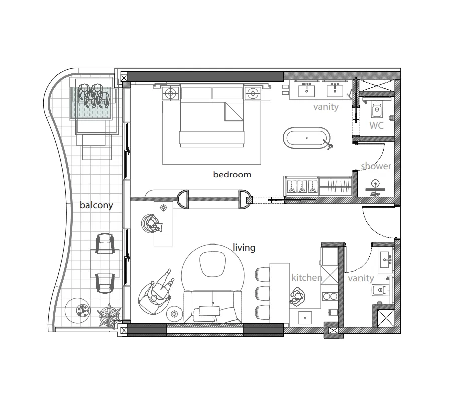 NH Collection Ras Al Khaimah Al Marjan Island Hotel & Apartments 1 bed floor plan, 846 – 1,036 sqft