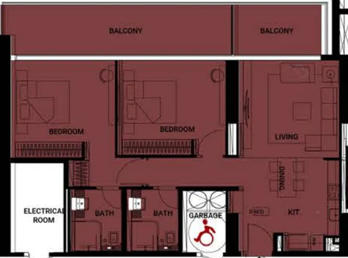 Binghatti Ruby 2 bed floor plan, 1,161 sqft