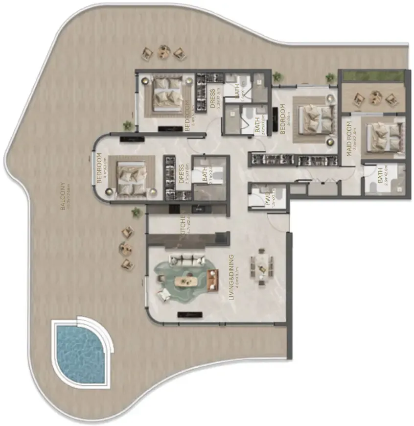 La Perla by BNW Developments 3 bed floor plan, 4,343 sqft