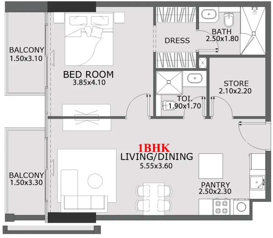 Provenza Residences 1 bed floor plan, 810 sqft