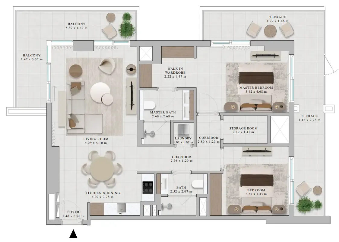 Rosehill 2 bed floor plan, 1,520 sqft