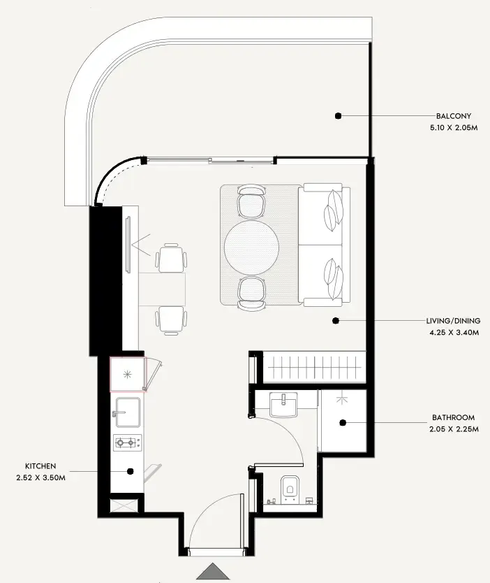 Azizi Milan Studio floor plan, 454 sqft