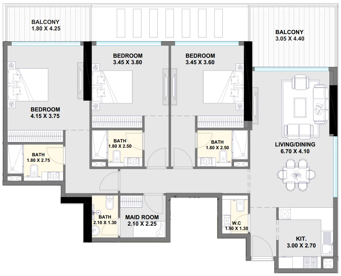 Ayaan Heights 1 3 bed floor plan, 1,724 sqft