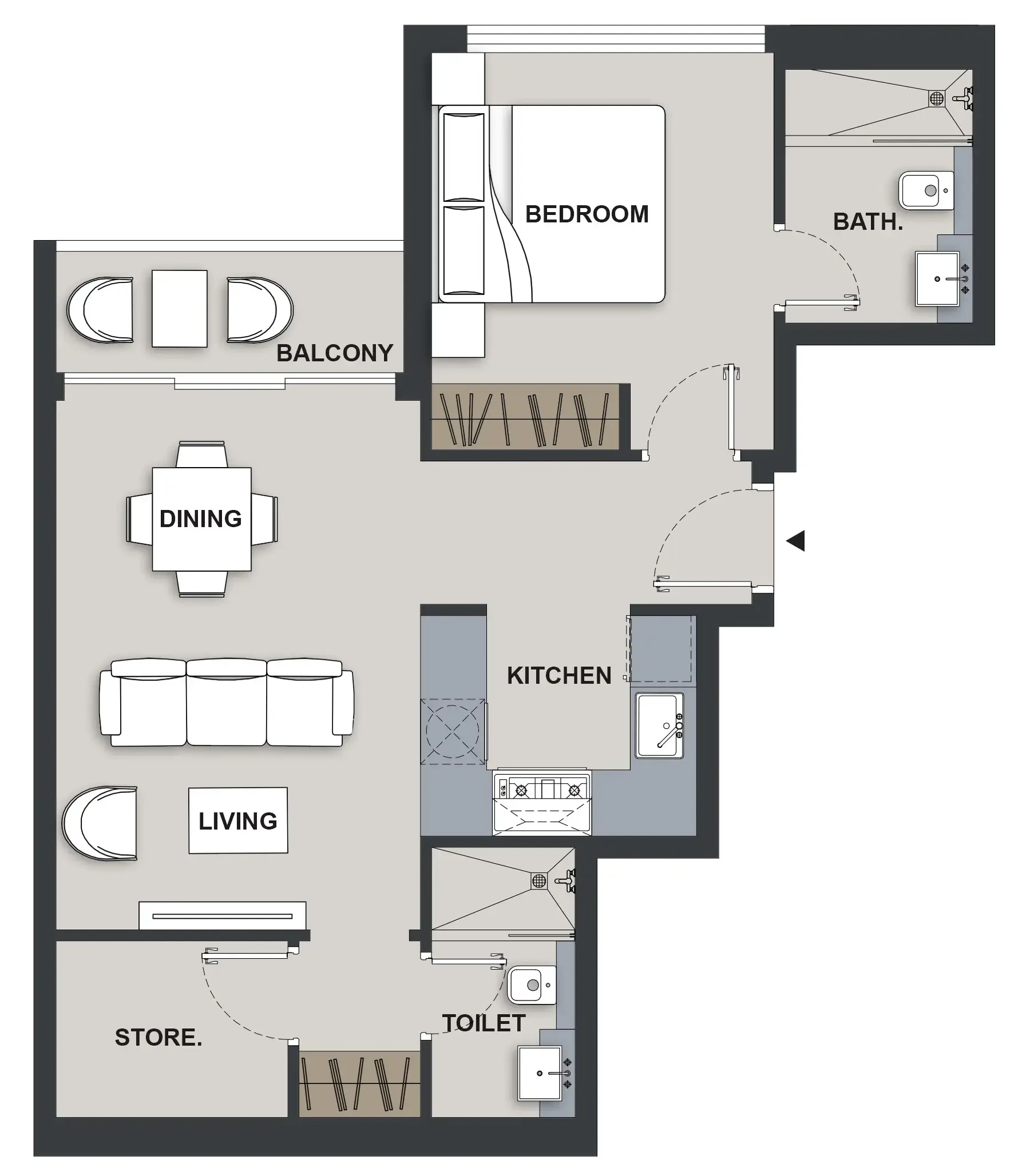 Maison Elysee III 1 bed floor plan, 629 sqft