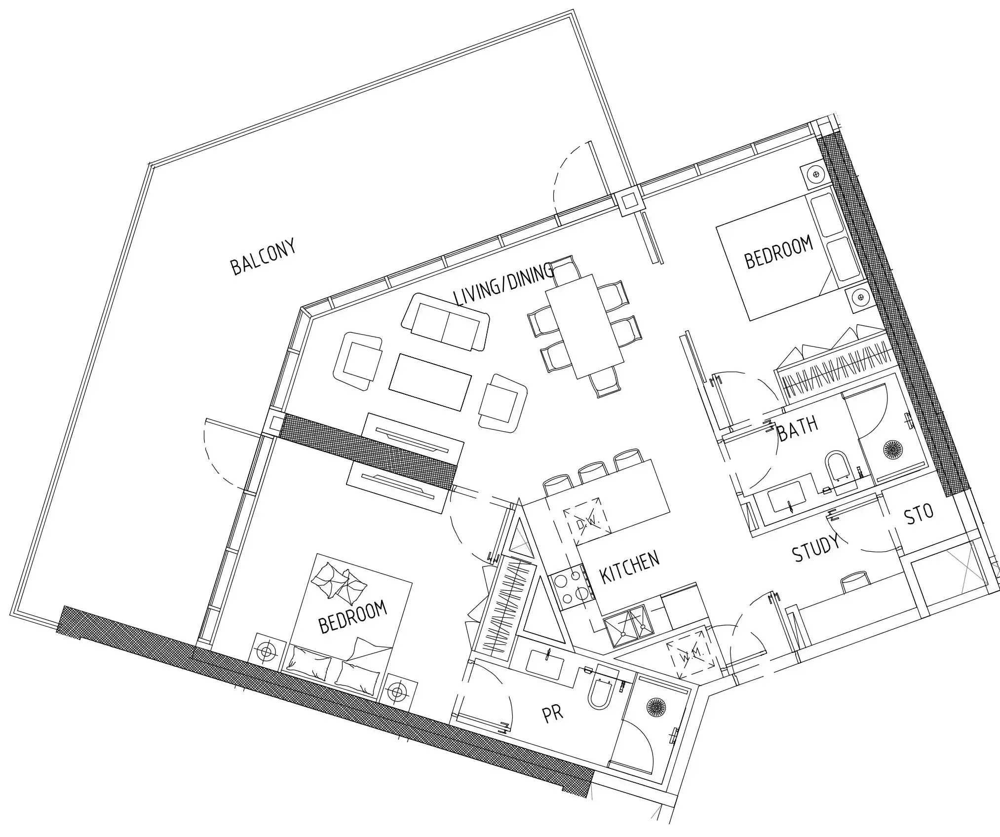 Damac District 2 bed floor plan, 1,320 sqft