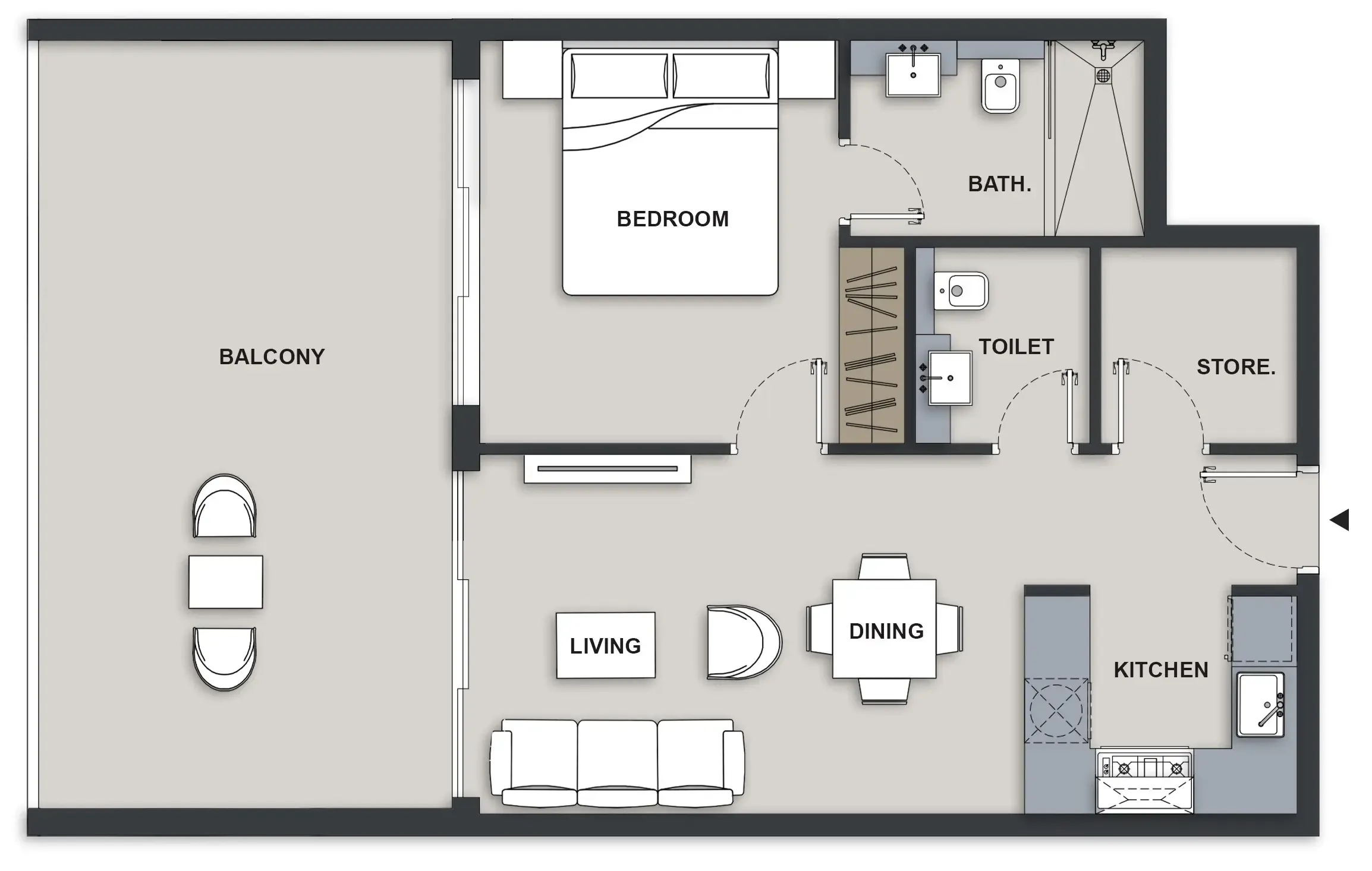 Maison Elysee III 1 bed floor plan, 915 sqft