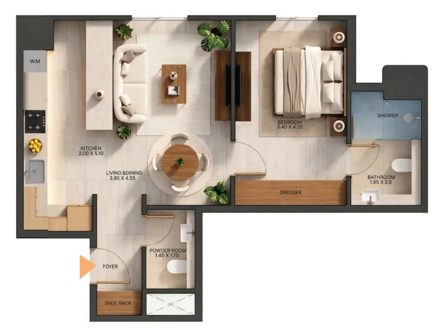 Zen Lagoons by Sanzen 1 bed floor plan, 634 sqft