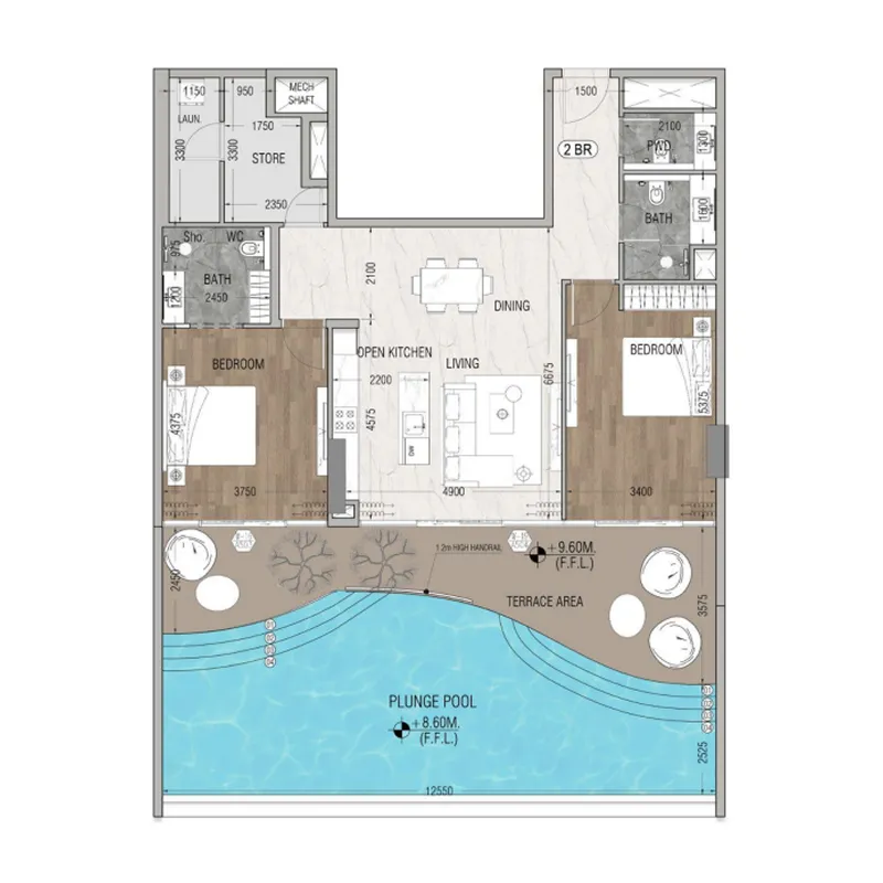 Vue Dorée 2 bed floor plan, 2,045 sqft