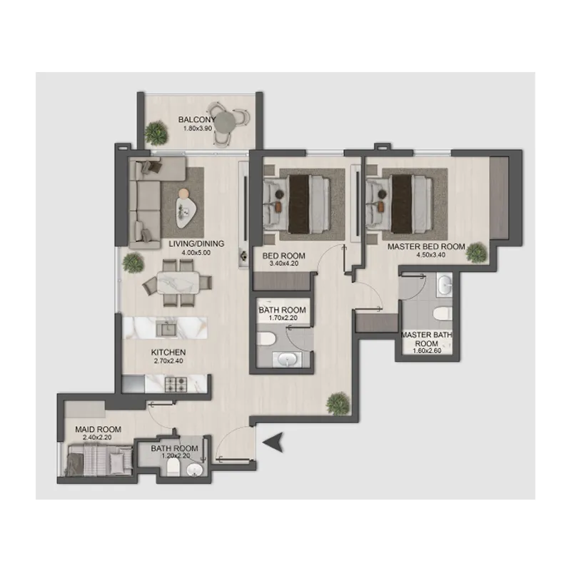 Nexara by 7th Key 2 bed floor plan, 1,129 sqft