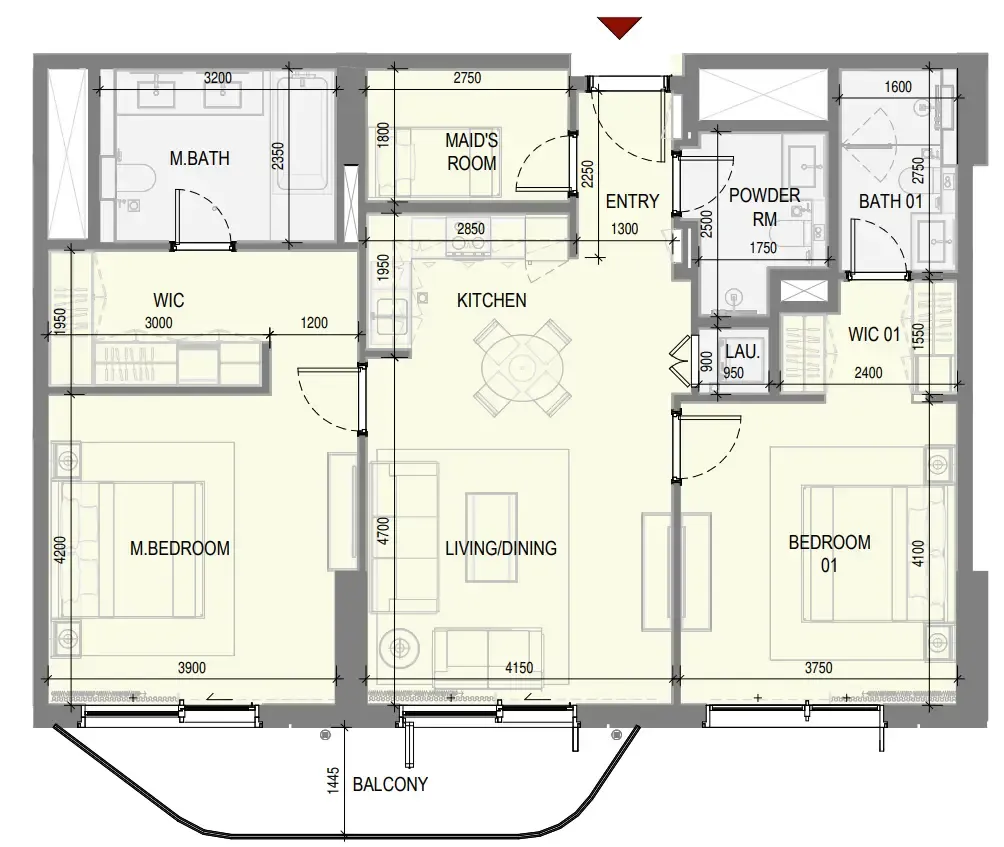 Takaya 2 bed floor plan, 1,258 sqft