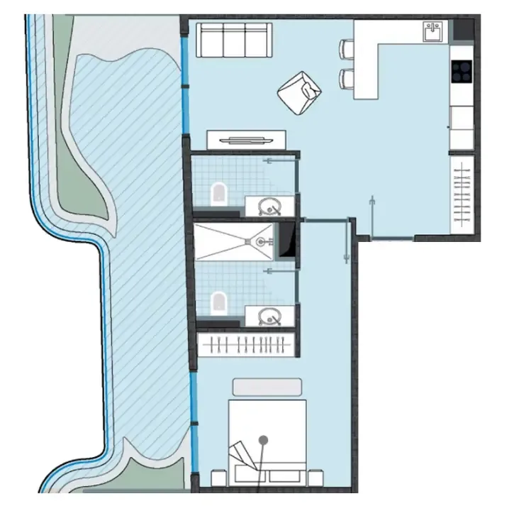 NEXT Coral 1 bed floor plan, 906 sqft
