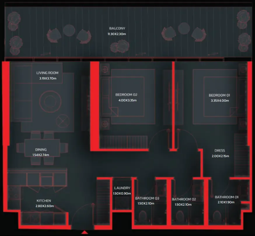 Tonino Lamborghini Residences by BNW Developments 2 bed floor plan, 1,213 sqft