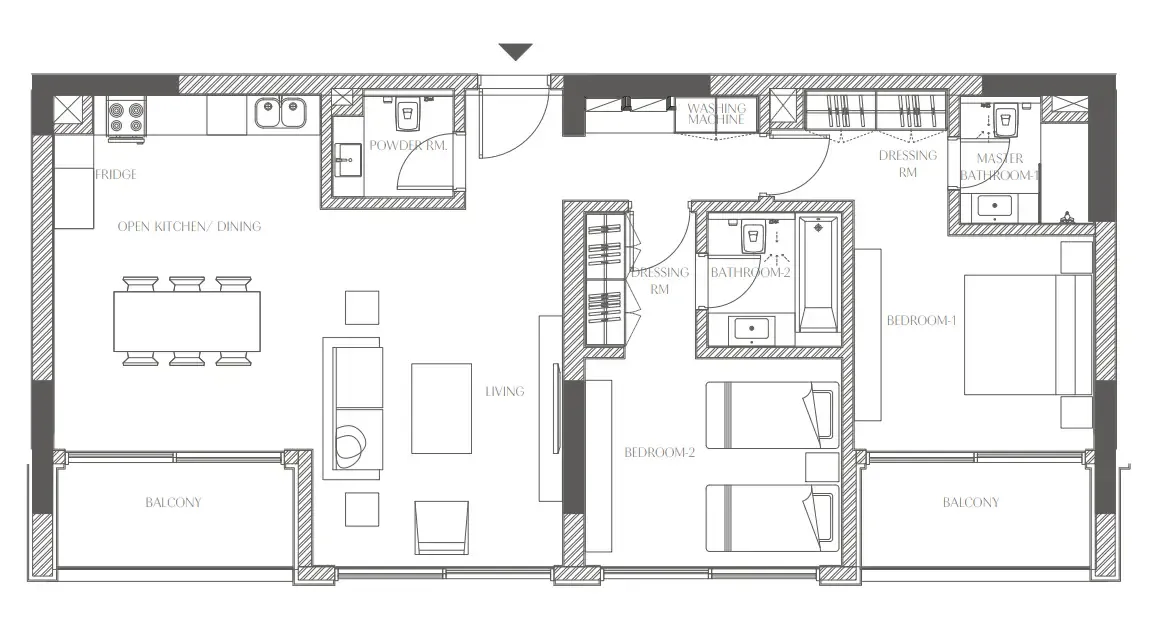 Creekside Residence 2 bed floor plan, 1,230 sqft