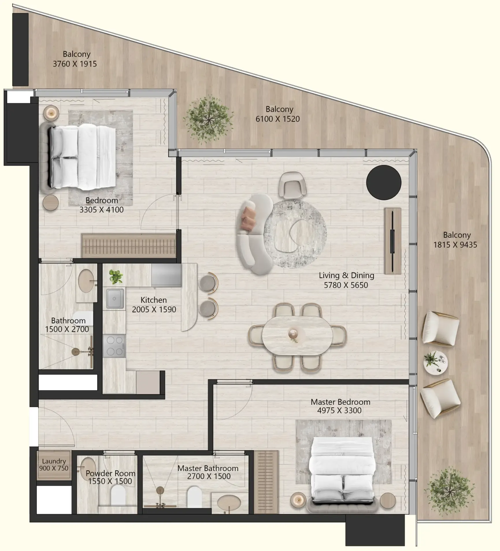Il Vento 2 bed floor plan, 1,367 sqft