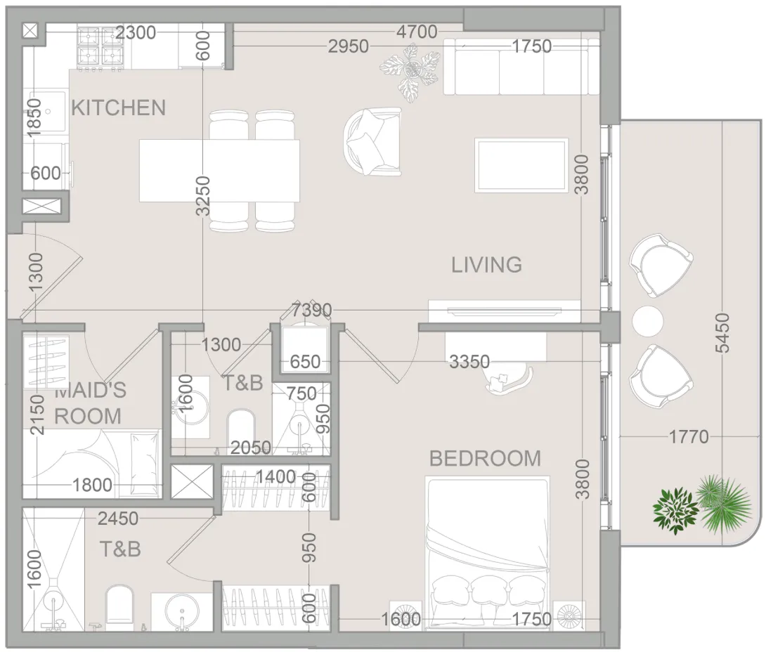 TETR1S Tower 1 bed floor plan, 775 sqft