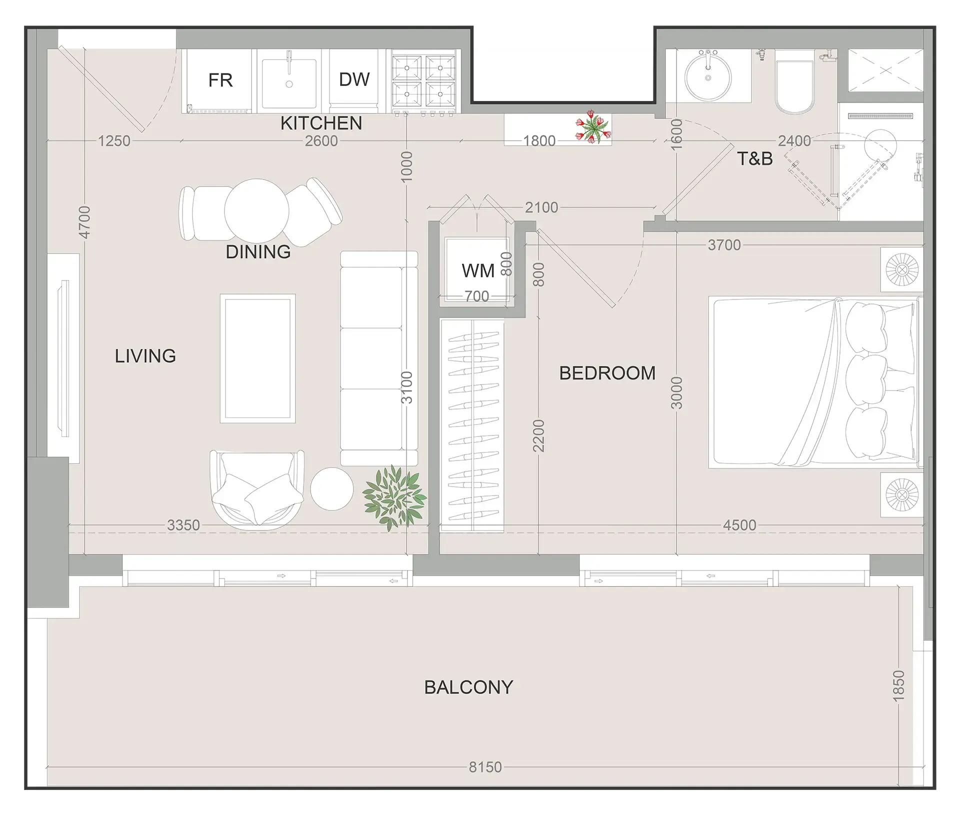 SKY LEVEL 1 1 bed floor plan, 609 sqft