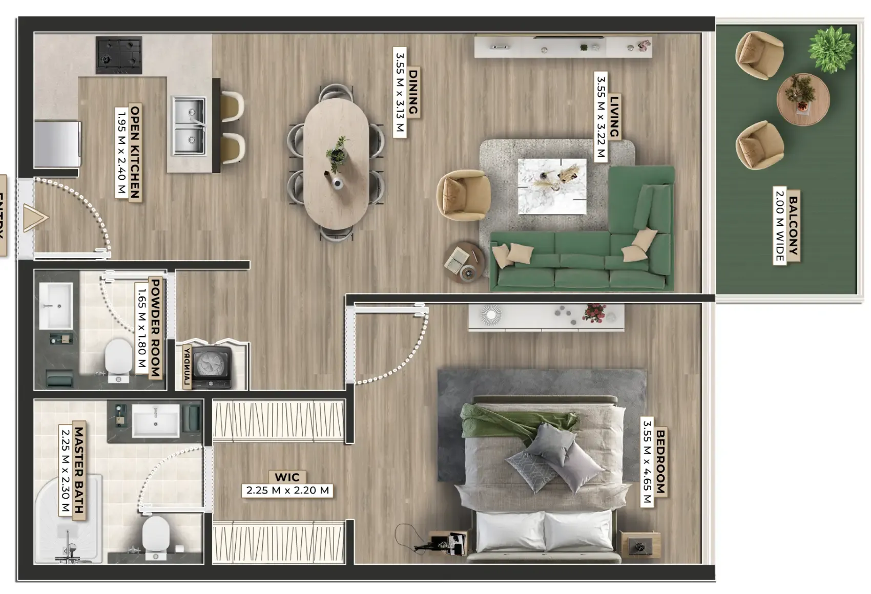 Firoza 1 bed floor plan, 836 sqft