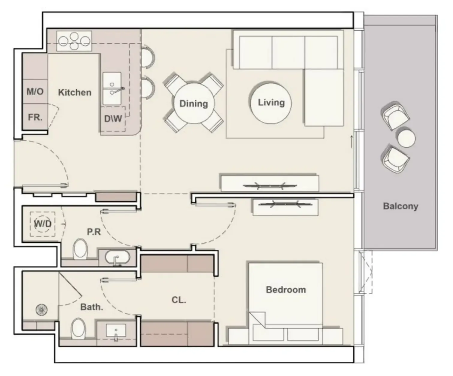 The Meriva Collection 1 bed floor plan, 837 sqft