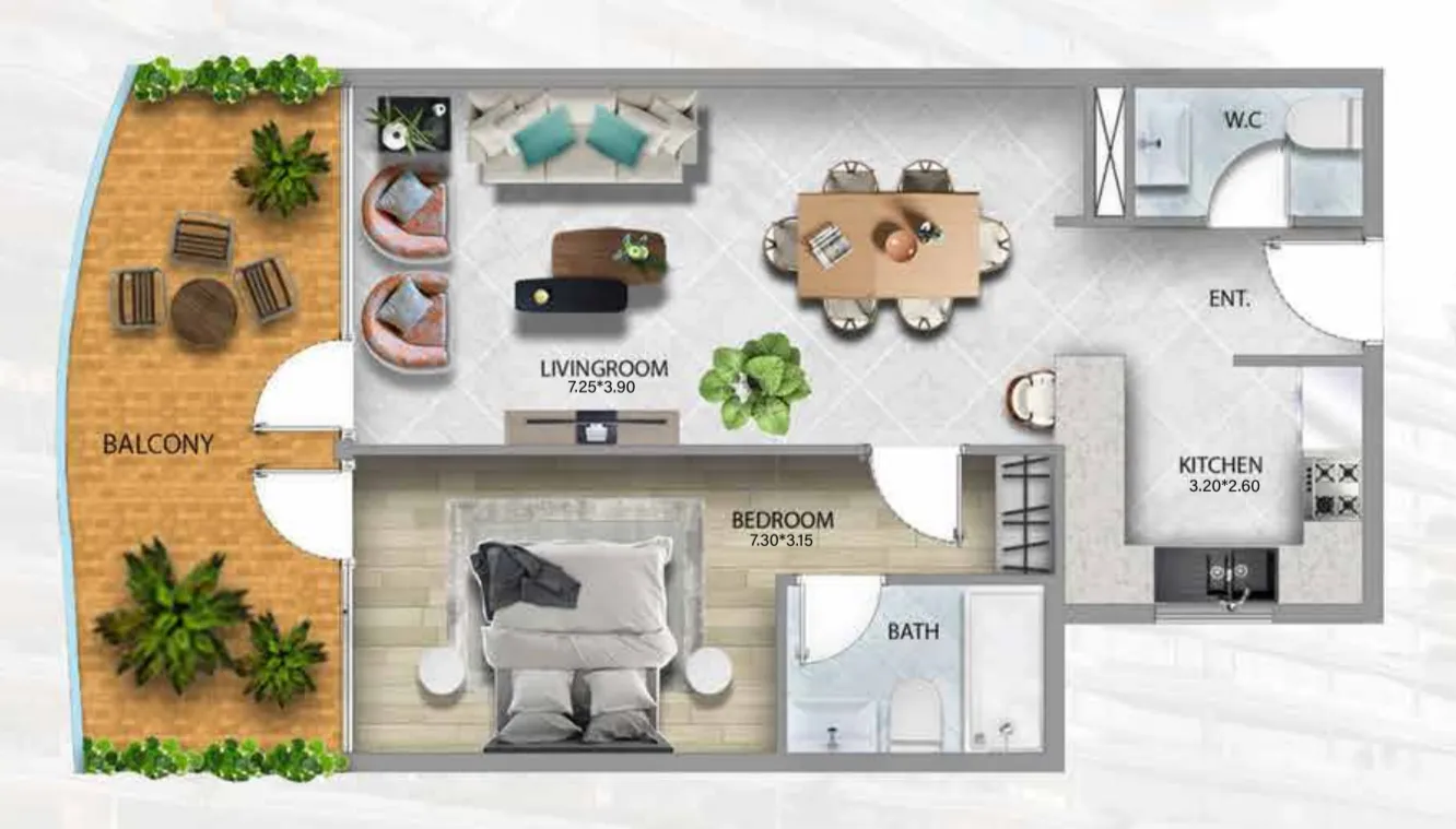 311 Boulevard 1 bed floor plan, 860 – 919 sqft