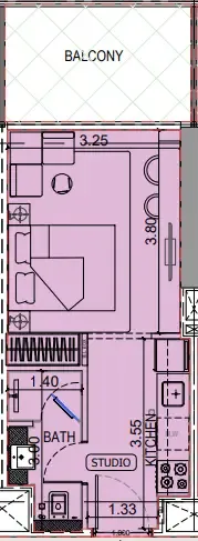Binghatti Vintage Studio floor plan, 372 sqft