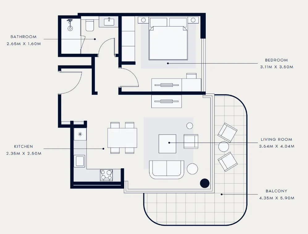Azizi Venice 1 bed floor plan, 731 sqft